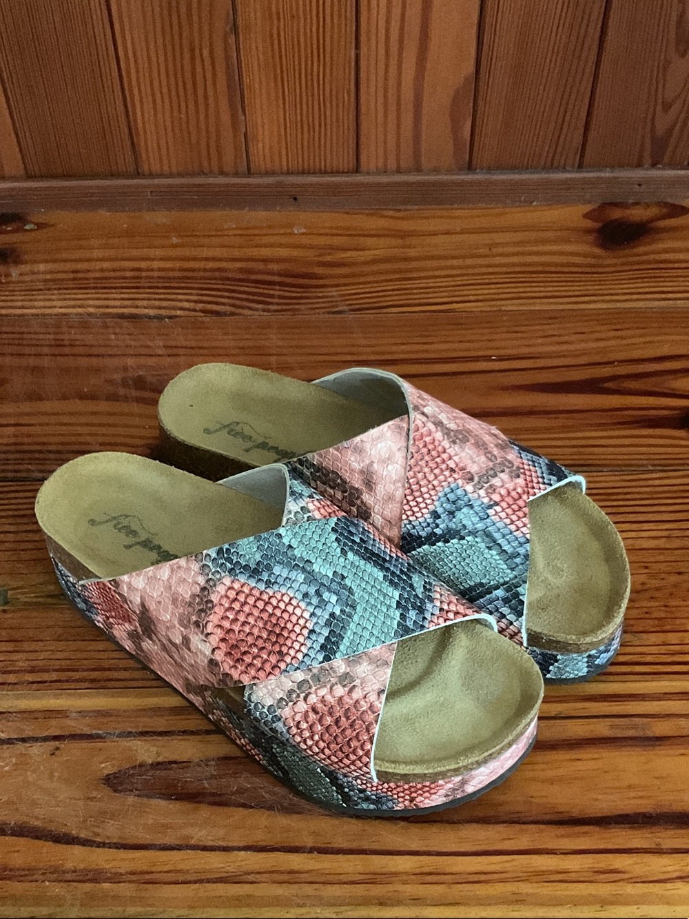 Free People CANDY SNAKE Coral, Grey & Black Snakeskin Slide Platforms - Picture 2 of 7